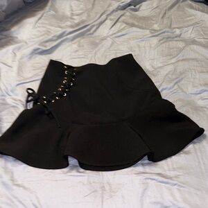 Express Black Flared Lace-Up Mini Skirt